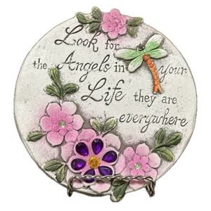 Angels—Floral Plaque with Purple Petal Rhinestone & Dragonfly (Easel Included)